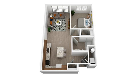 Floor plan for 1 bed, 1 bath, 725 sqft